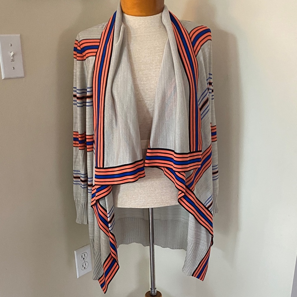 Exclusively Misook striped fountain open front cardigan. Size M NWT